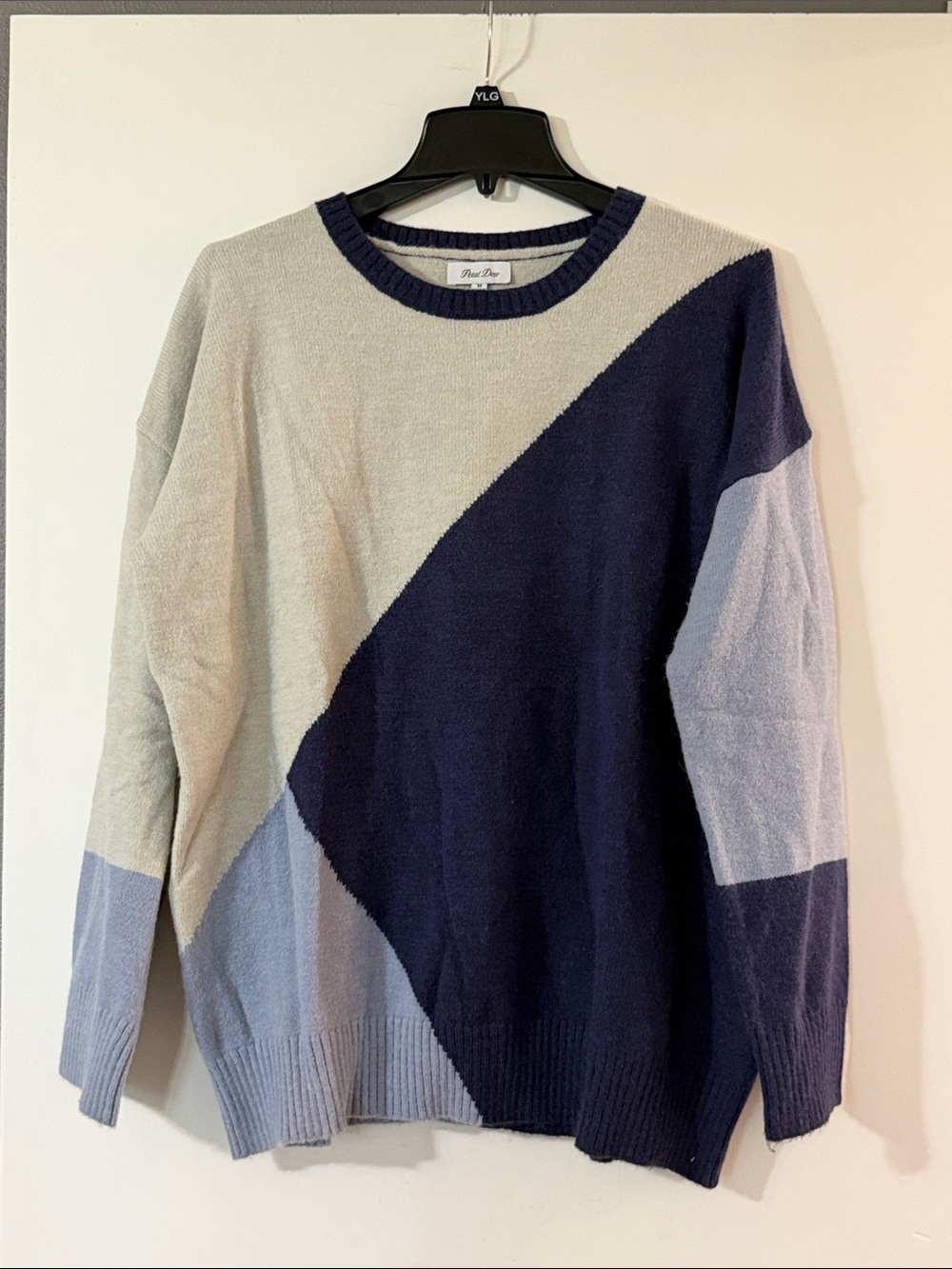 Unknown Brand Colorblock Crewneck Sweater - Navy, Light Blue & Cream
